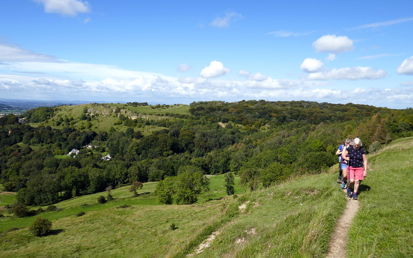 Walking along the Cotswold Way near Birdlip