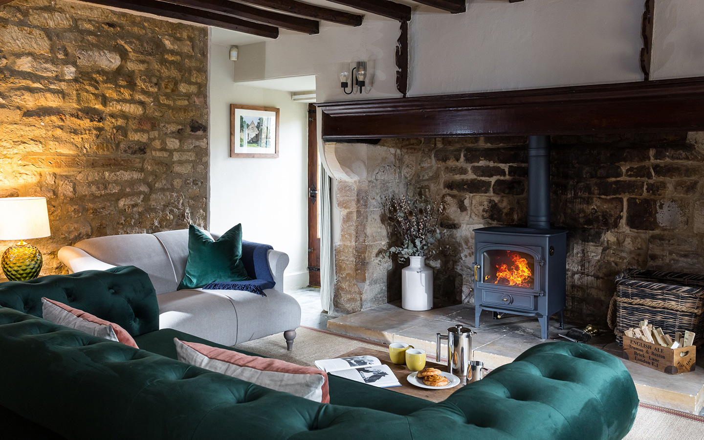 Stylish furnishings and jewel tones in the lounge at 1 Chestnut Corner