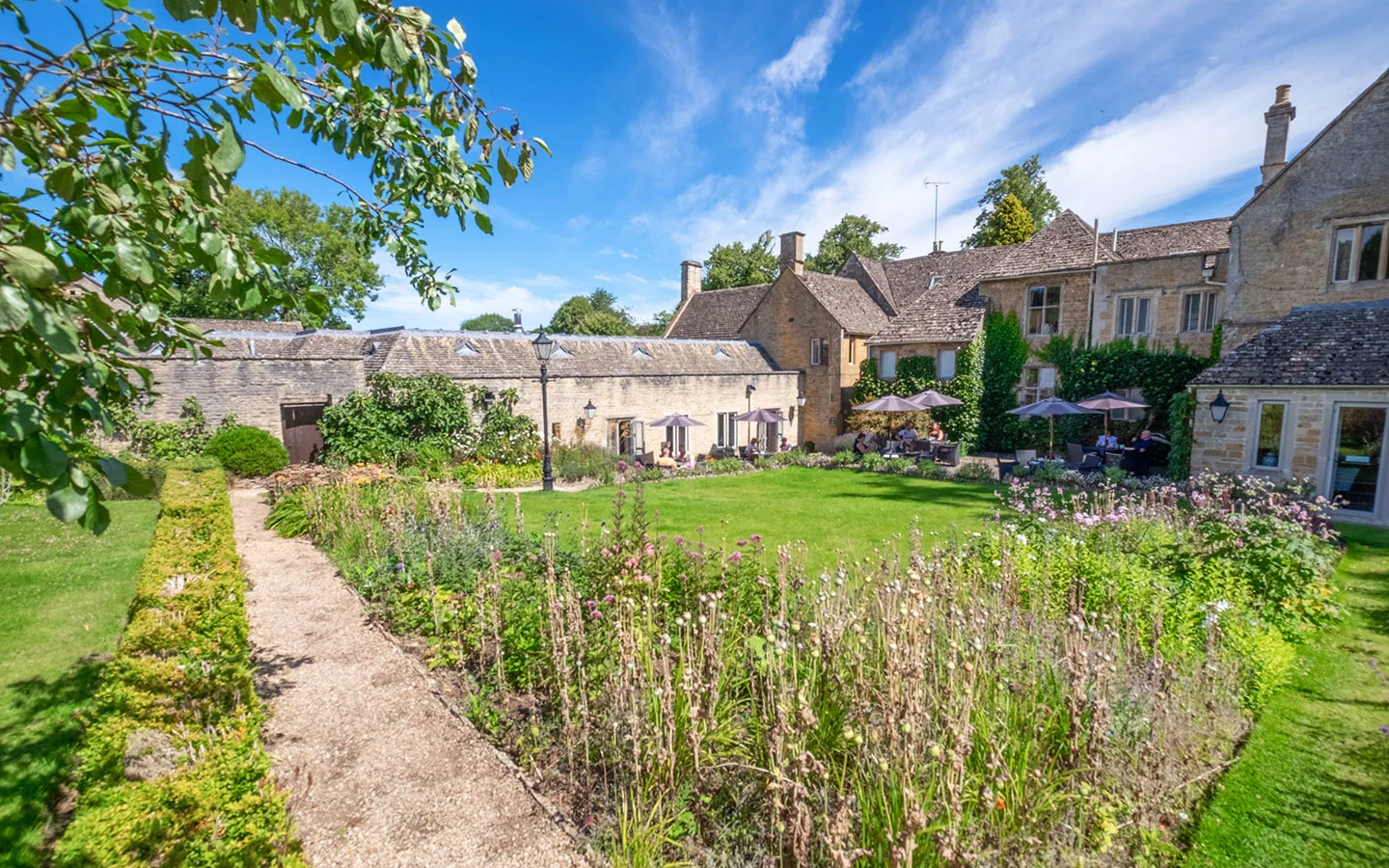 Gardens at the Lords of the Manor hotel in Upper Slaughter in the Cotswolds