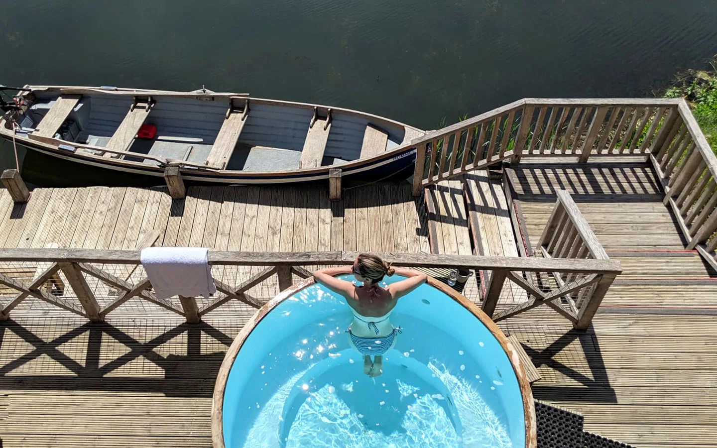 In the hot tub at Kaiser's Kabin, Log House Holidays