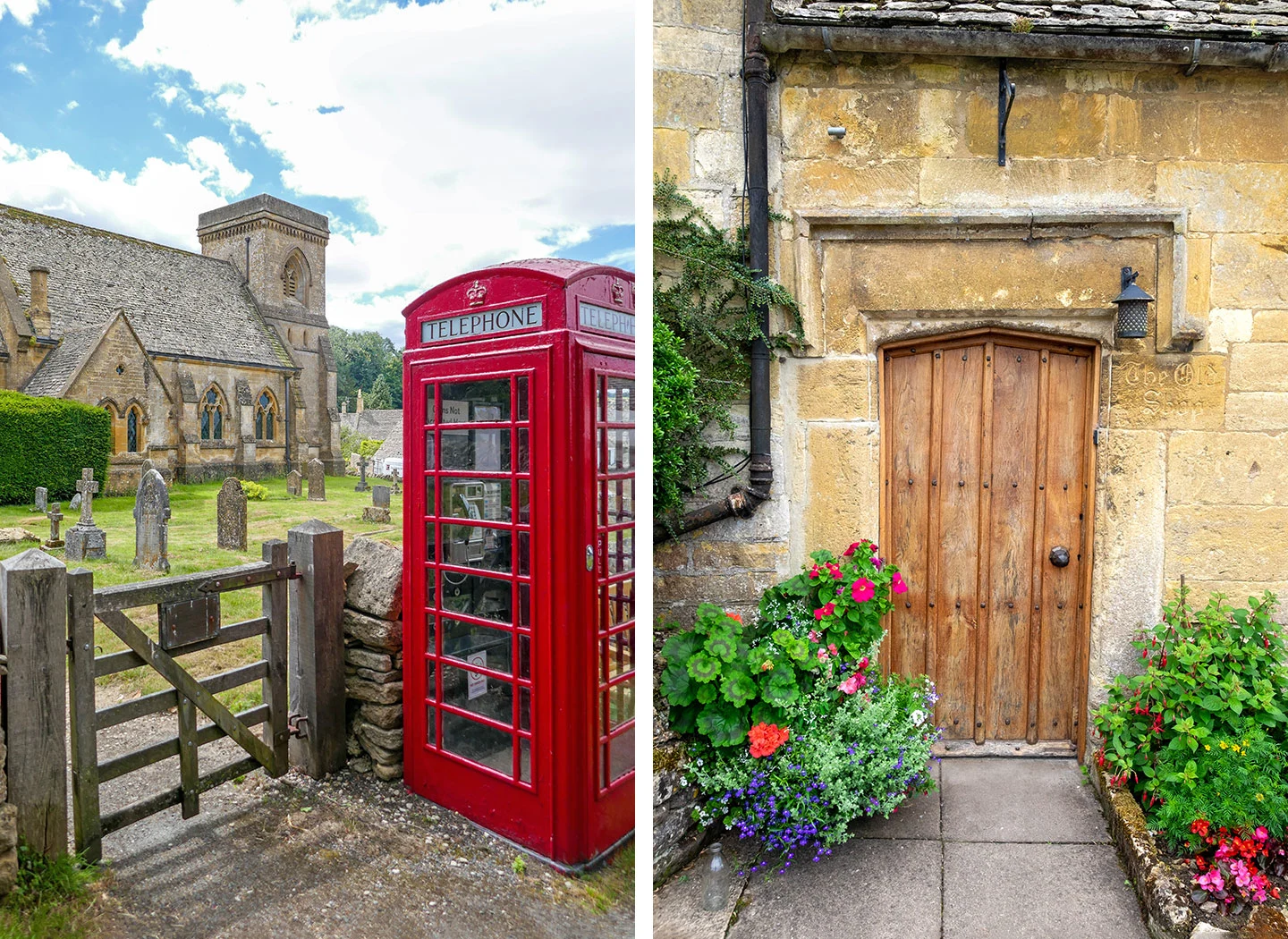 Snowshill church and an old wooden doorway