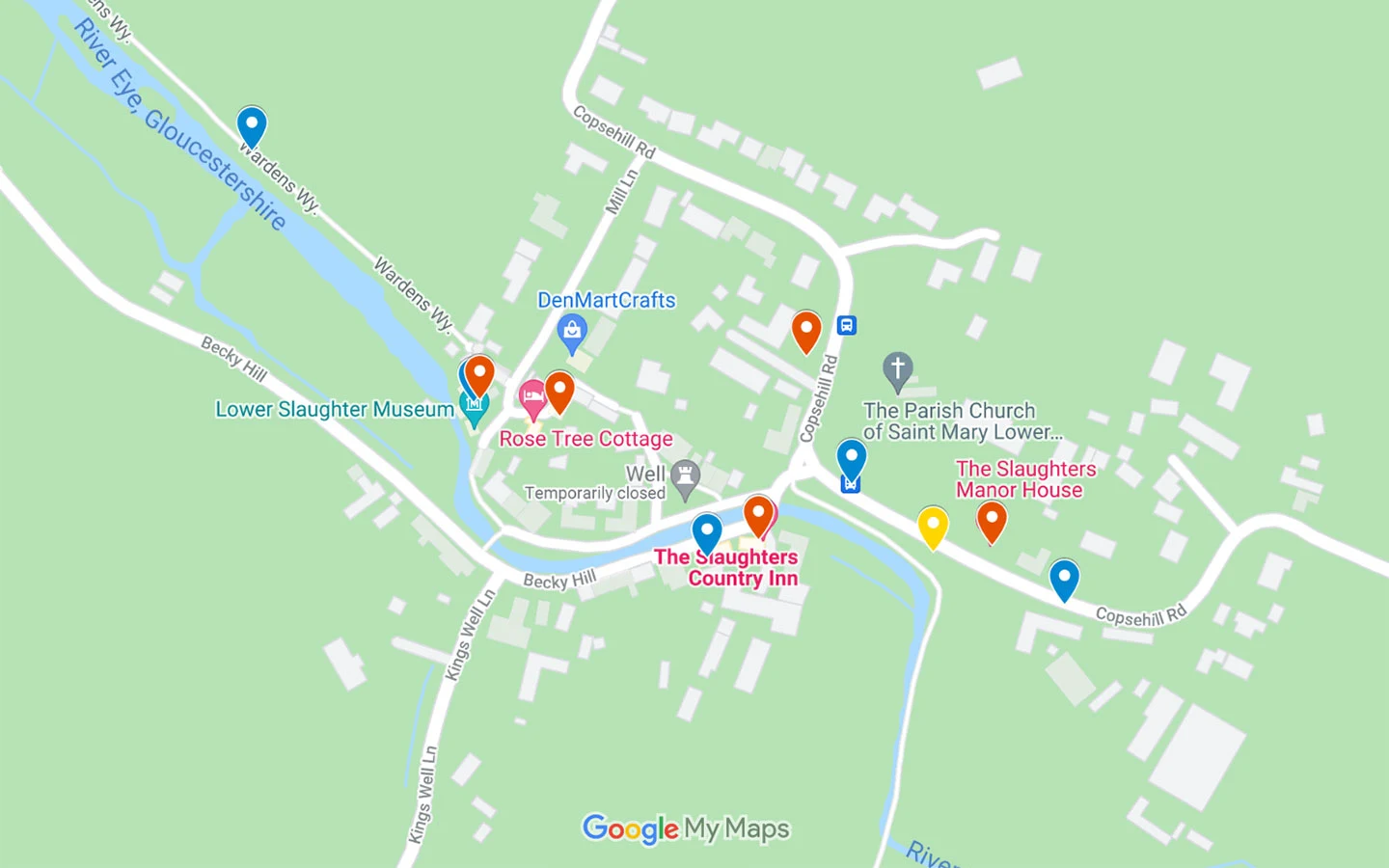 Map of things to do in Lower Slaughter Cotswolds