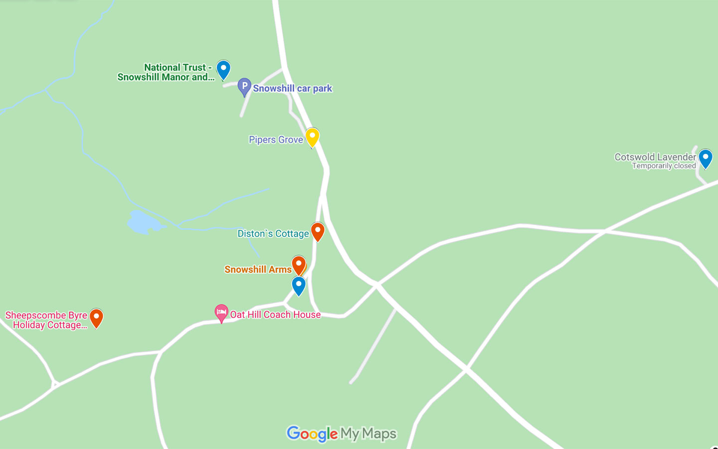 Map of things to do in Snowshill, Cotswolds