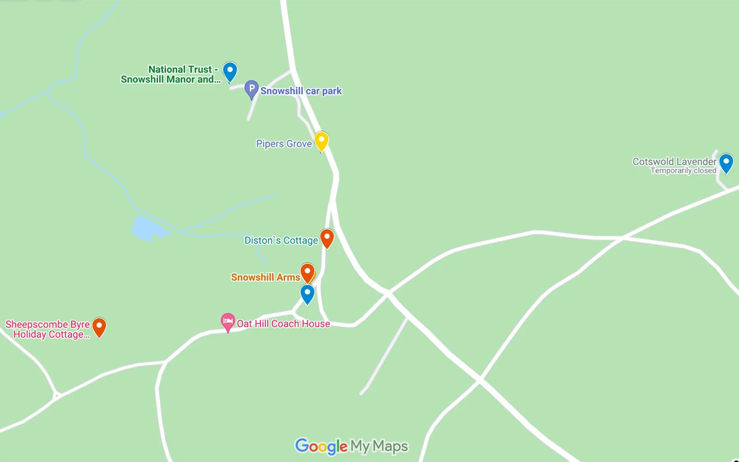 Map of things to do in Snowshill, Cotswolds