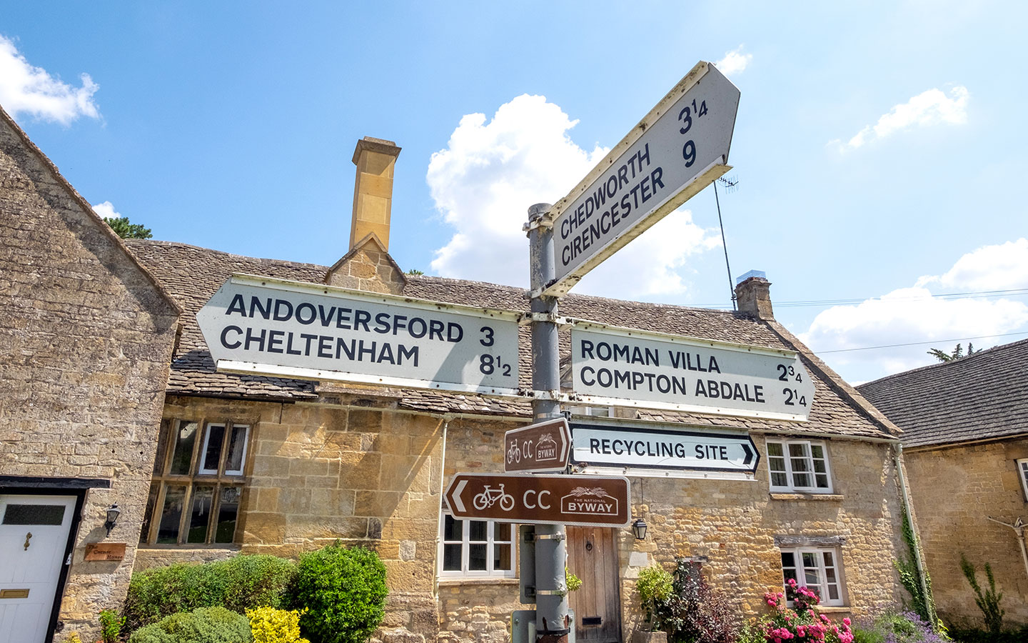 Navigating the Cotswolds with a signpost in Withington