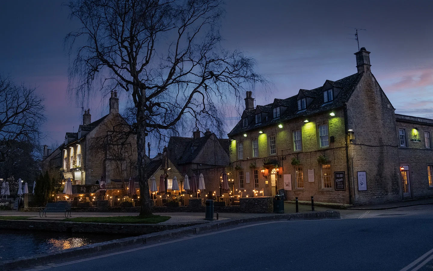 The Old Manse pub in Bourton-on-the-Water by night