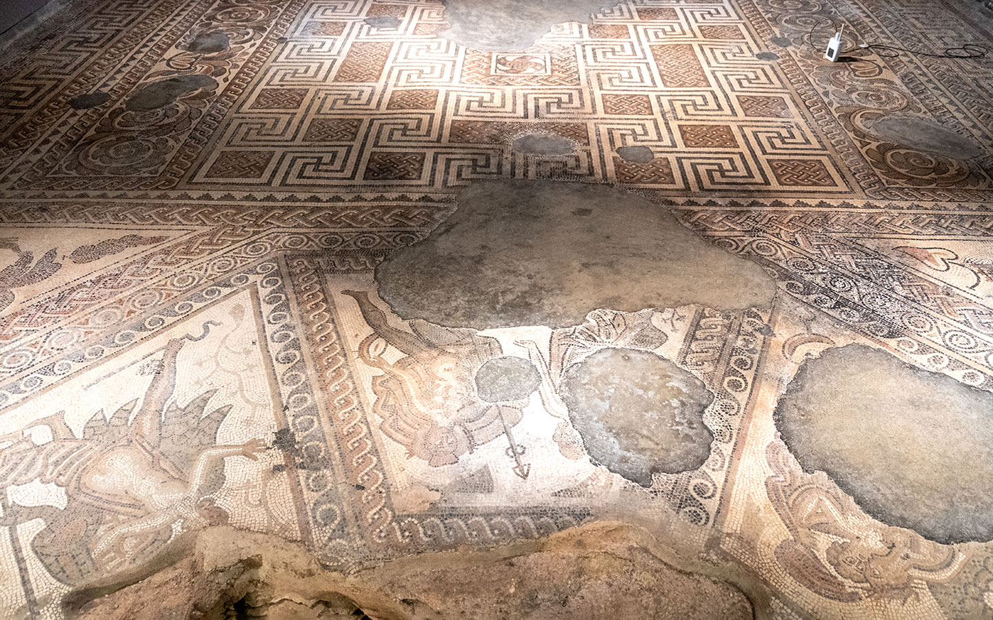 Mosaics in the triclinium at Chedworth Roman Villa