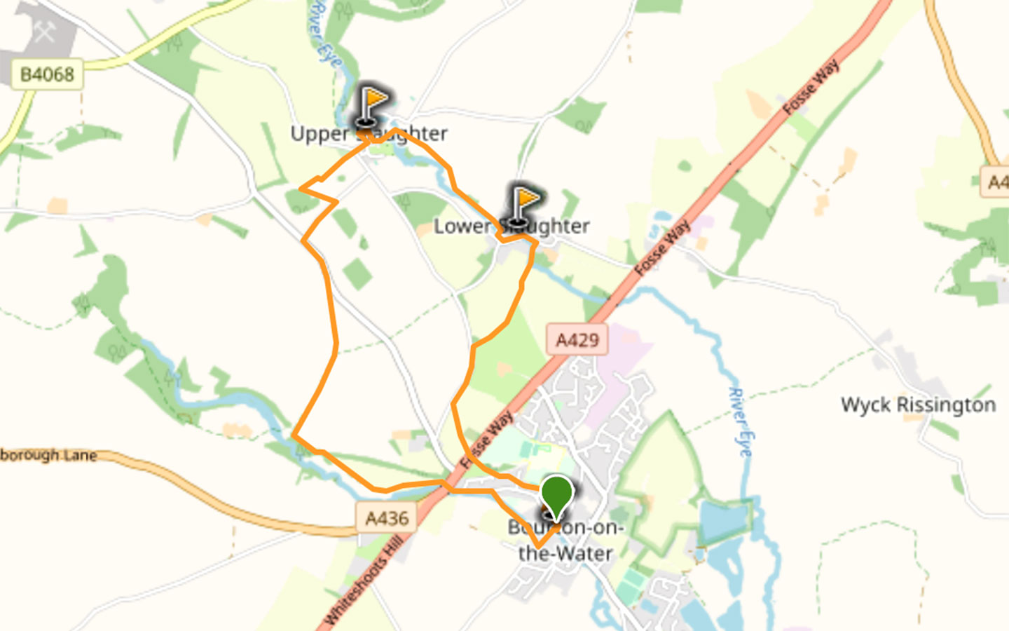 Map of the Bourton-on-the-Water to the Slaughters walk in the Cotswolds