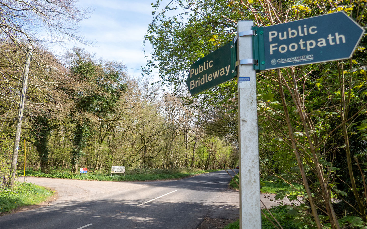 Public bridleway signpost on the Chedworth to Withington walk