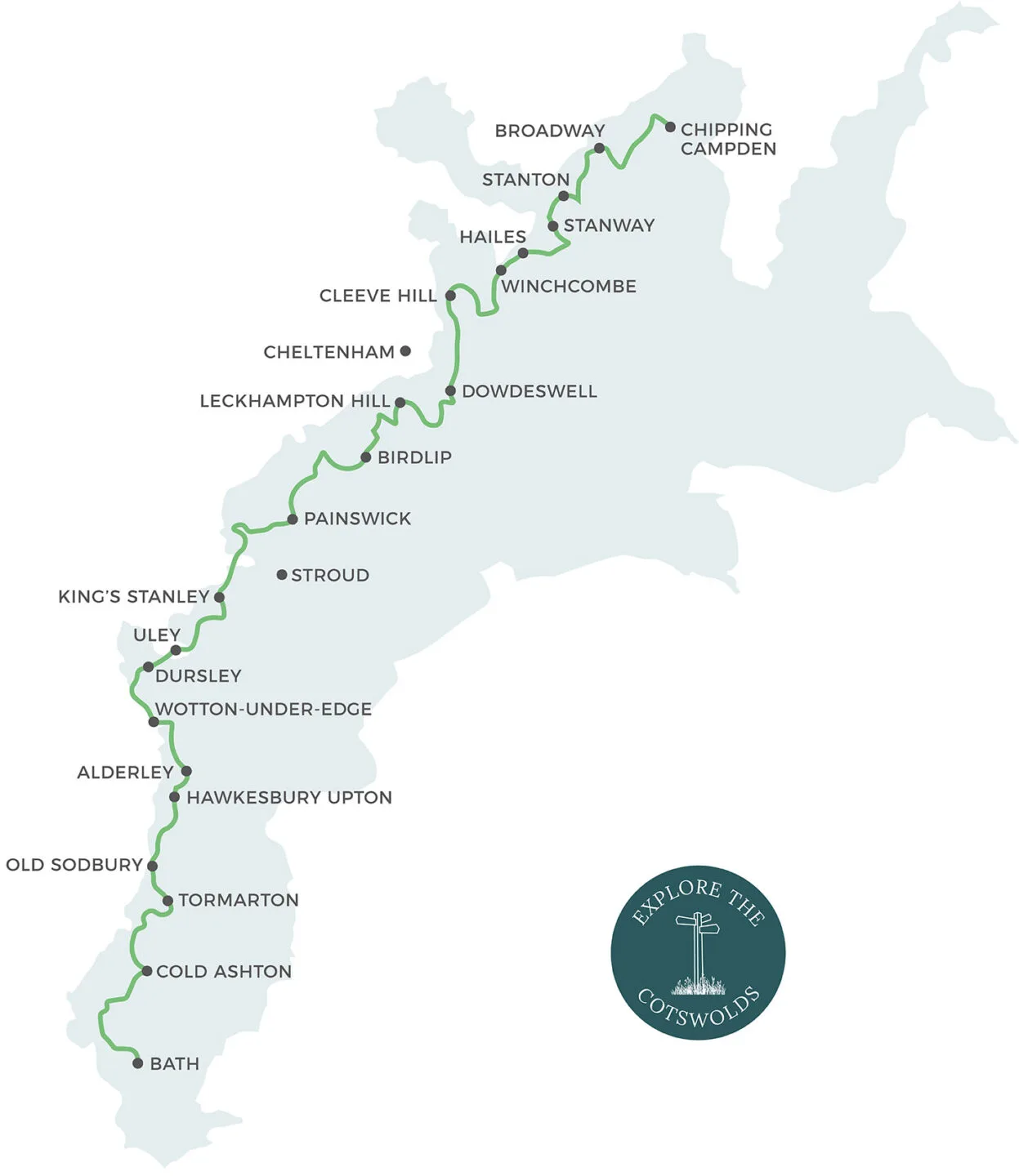  Map of the Cotswold Way route