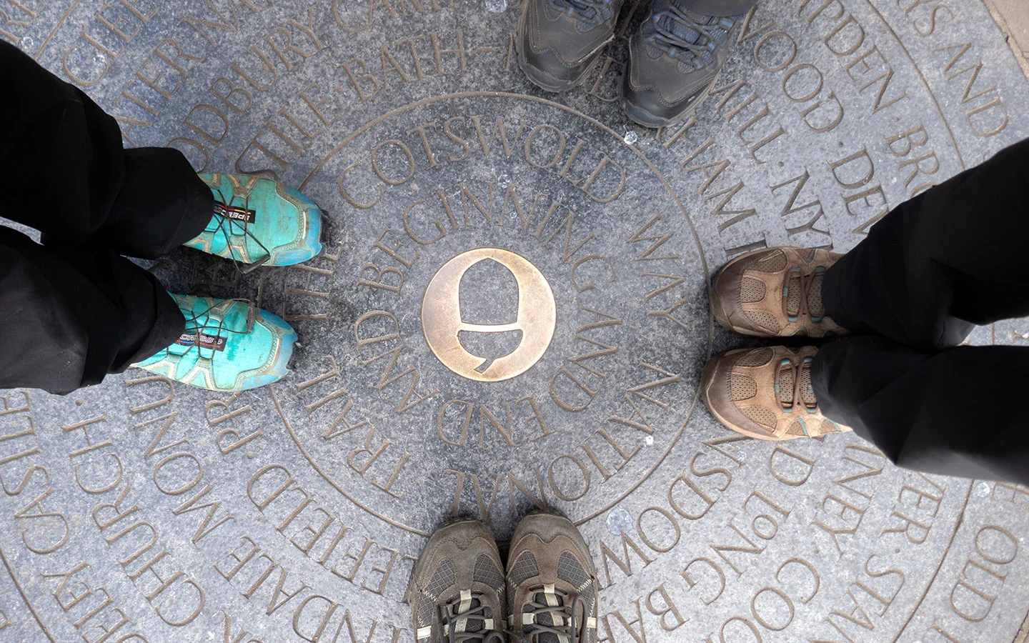 Marker stone at the end of the Cotswold Way at Bath Abbey