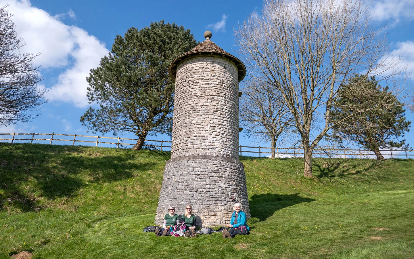 Lunch stop on the Cotswold Way, next to an owlery in Hawkesbury Upton