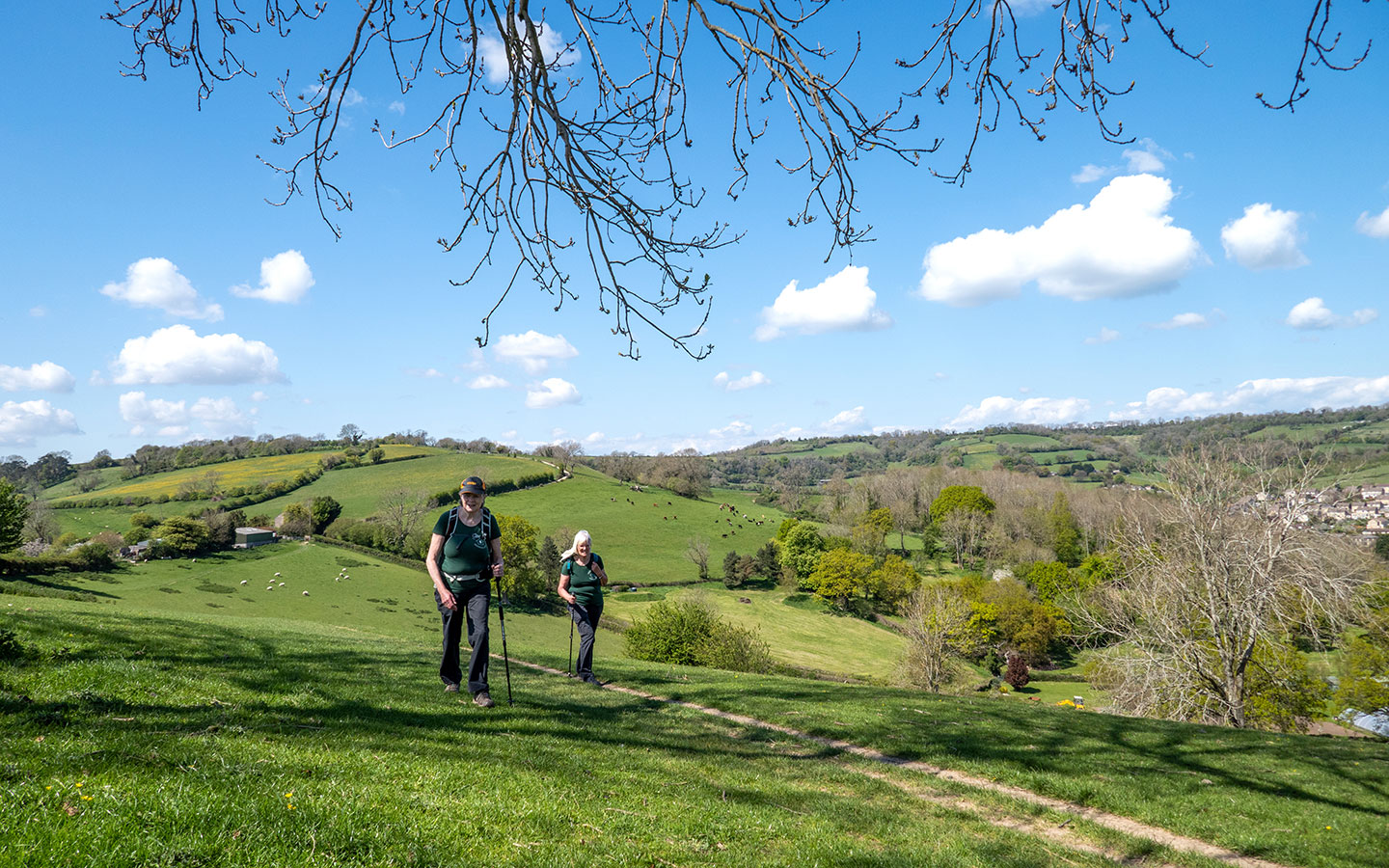 Walkers on the Cotswold Way near Bath