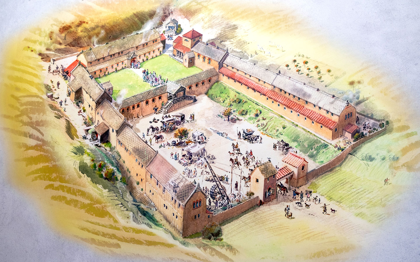 An artist's impression of Chedworth Roman Villa in its heyday