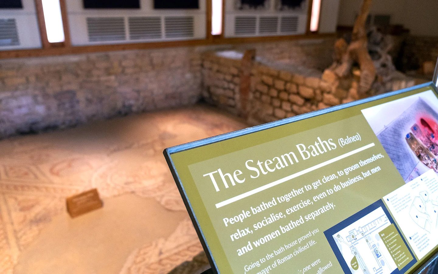 Mosaics in the stream baths at Chedworth Roman Villa