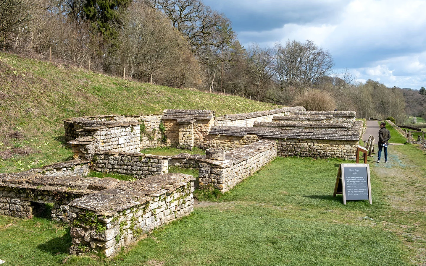 Roman walls in the North Range at Chedworth Roman Villa in the Cotswolds