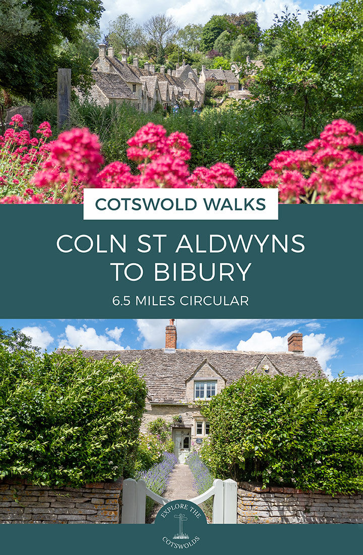 Map and guide for the 6.7-mile/10.8km Coln St Aldwyns to Bibury walk in the Cotswolds through peaceful countryside and along the banks of the River Coln, passing mills, churches and Cotswold stone cottages | Cotswold walks | Bibury walks | Coln to Bibury walk | Things to do in Bibury