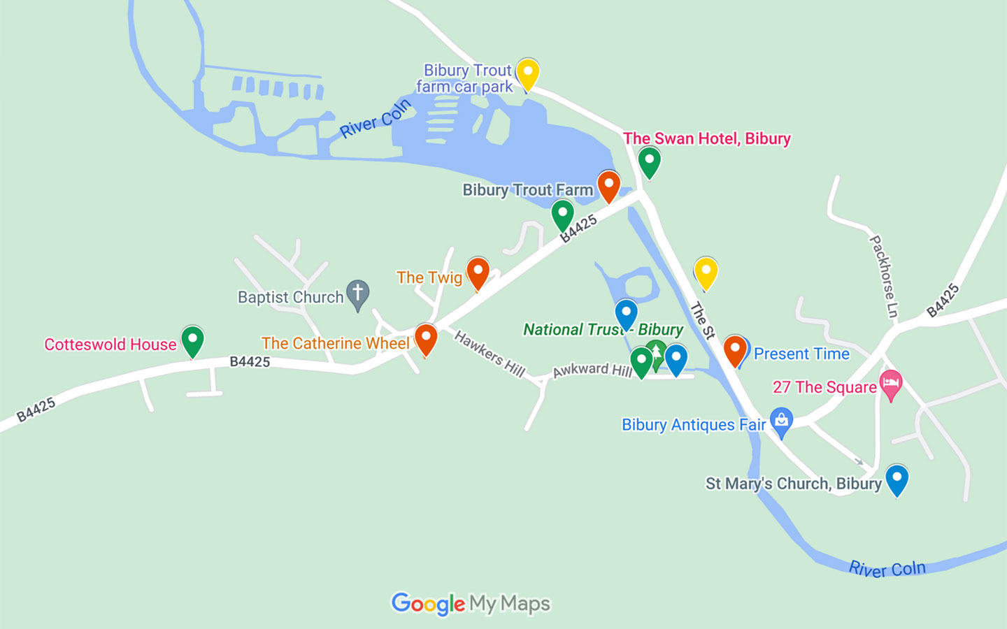 Map of things to do in Bibury, Cotswolds