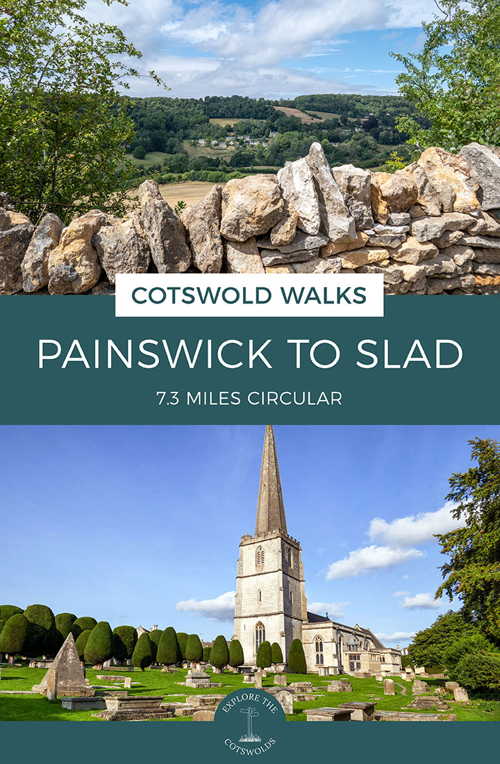 Map and guide for the 7.3-mile/11.7km Painswick to Slad walk in the Cotswolds through the peaceful countryside that inspired author Laurie Lee | Cotswold walks | Painswick walks | Painswick to Slad walk | Things to do in Painswick