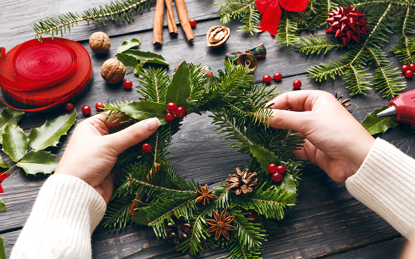 Christmas wreath-making