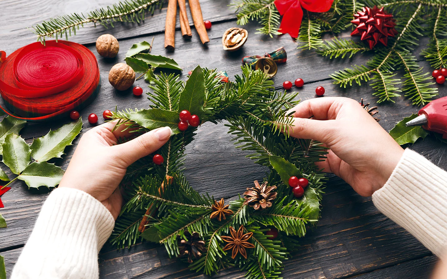 Christmas wreath-making