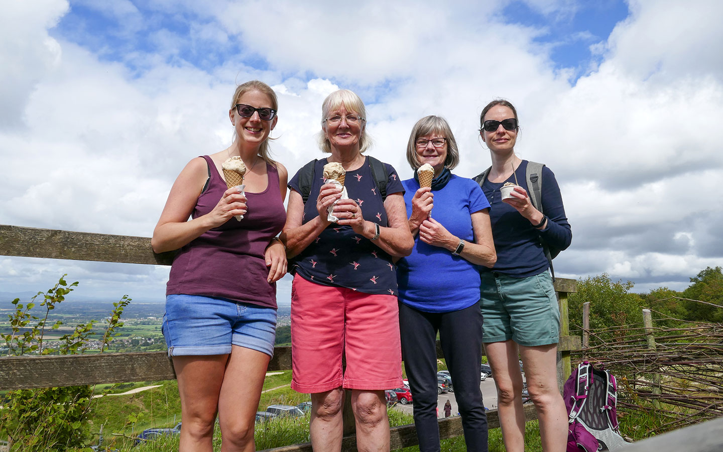 Walkers eating ice creams at Crickley Hill Country Park