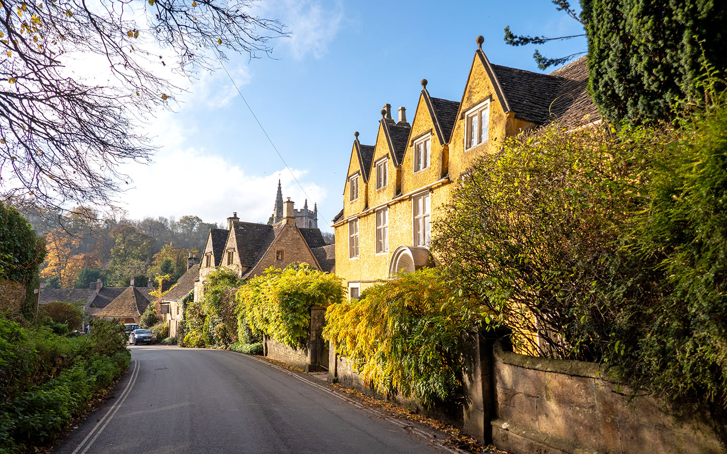 The road from Upper to Lower Castle Combe in the Cotswolds