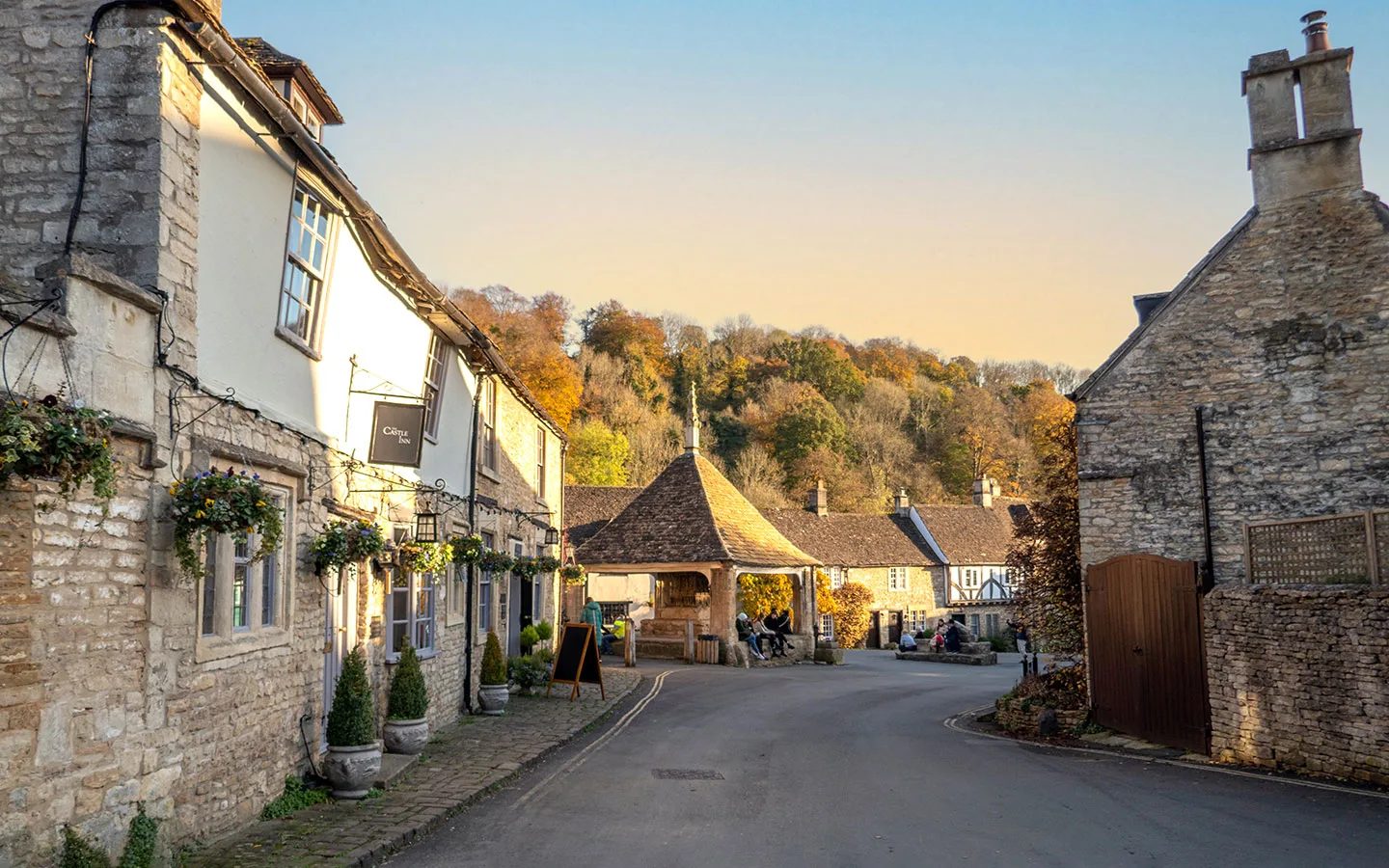 Market Cross in Castle Combe at sunset