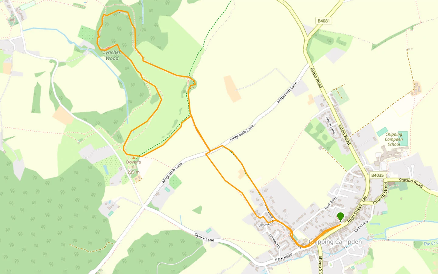 Chipping Campden to Dover's Hill walk map