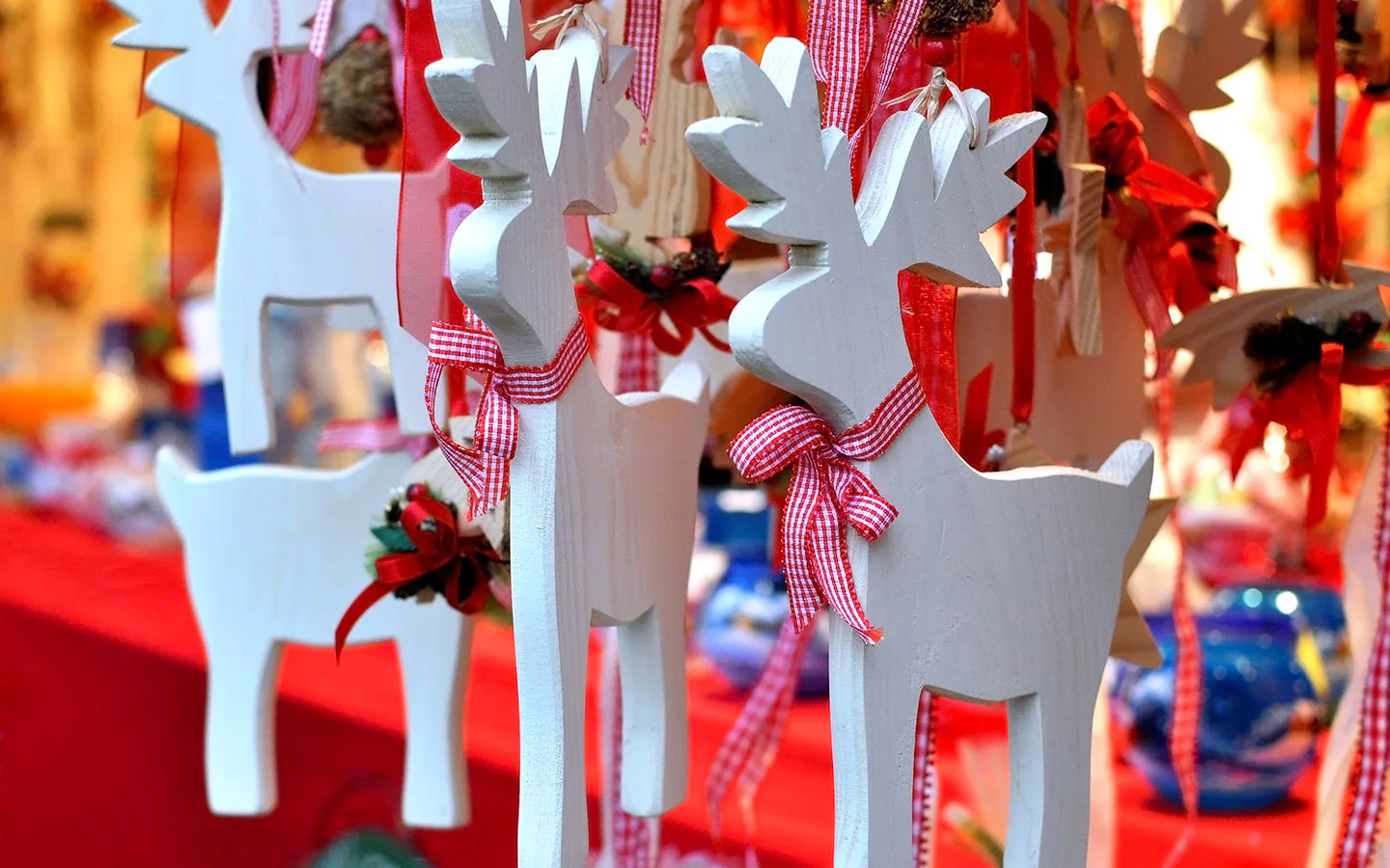 Christmas decorations on a festive market stall