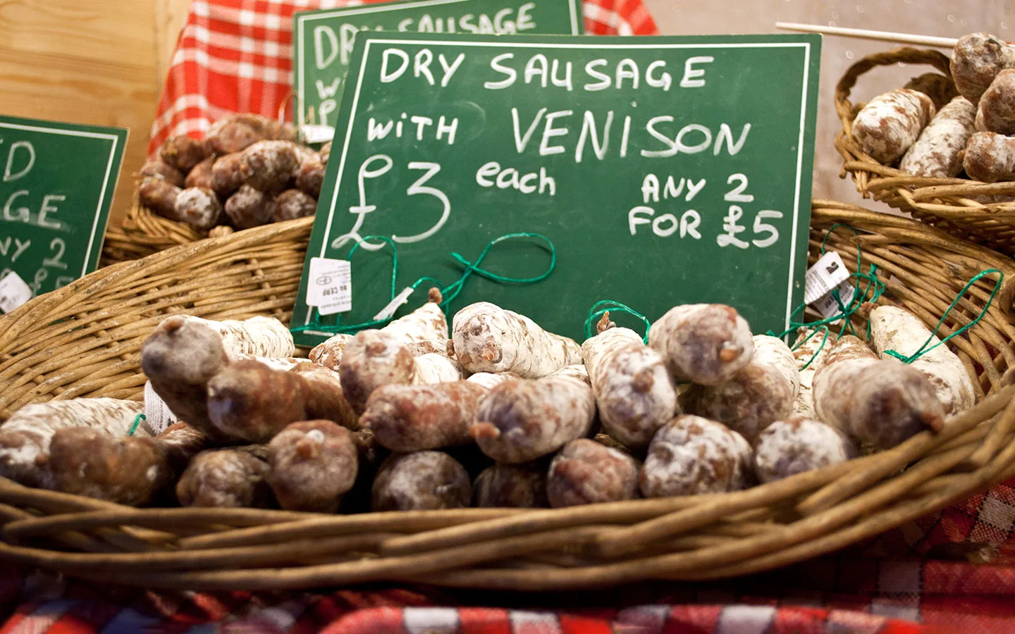 Festive food stall at a Christmas market in the Cotswolds 