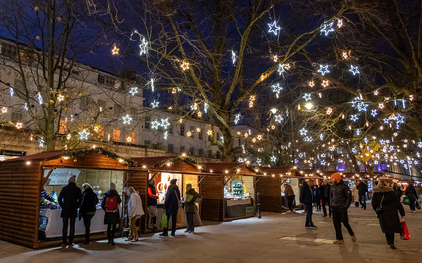 Stalls at Cheltenham Christmas market on the Promenade