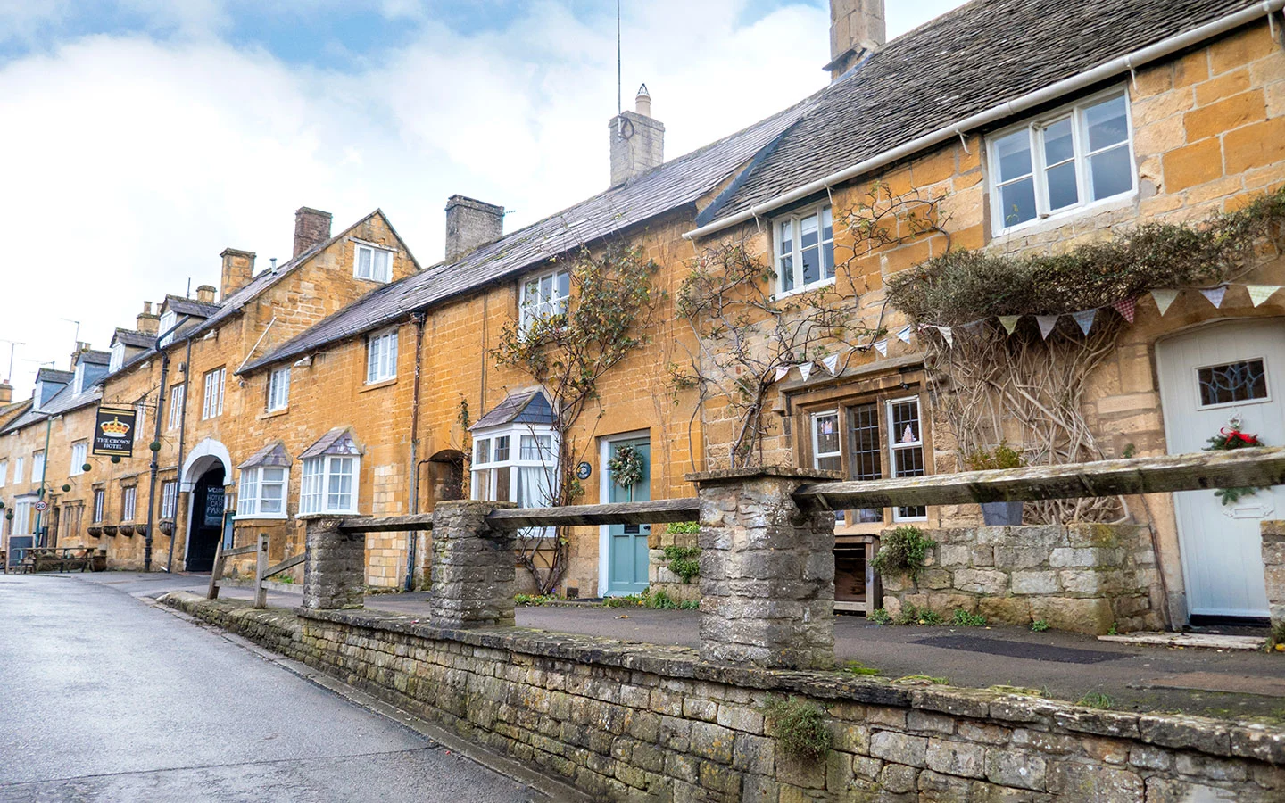 Honey-stone cottages in Blockley in the Cotswolds