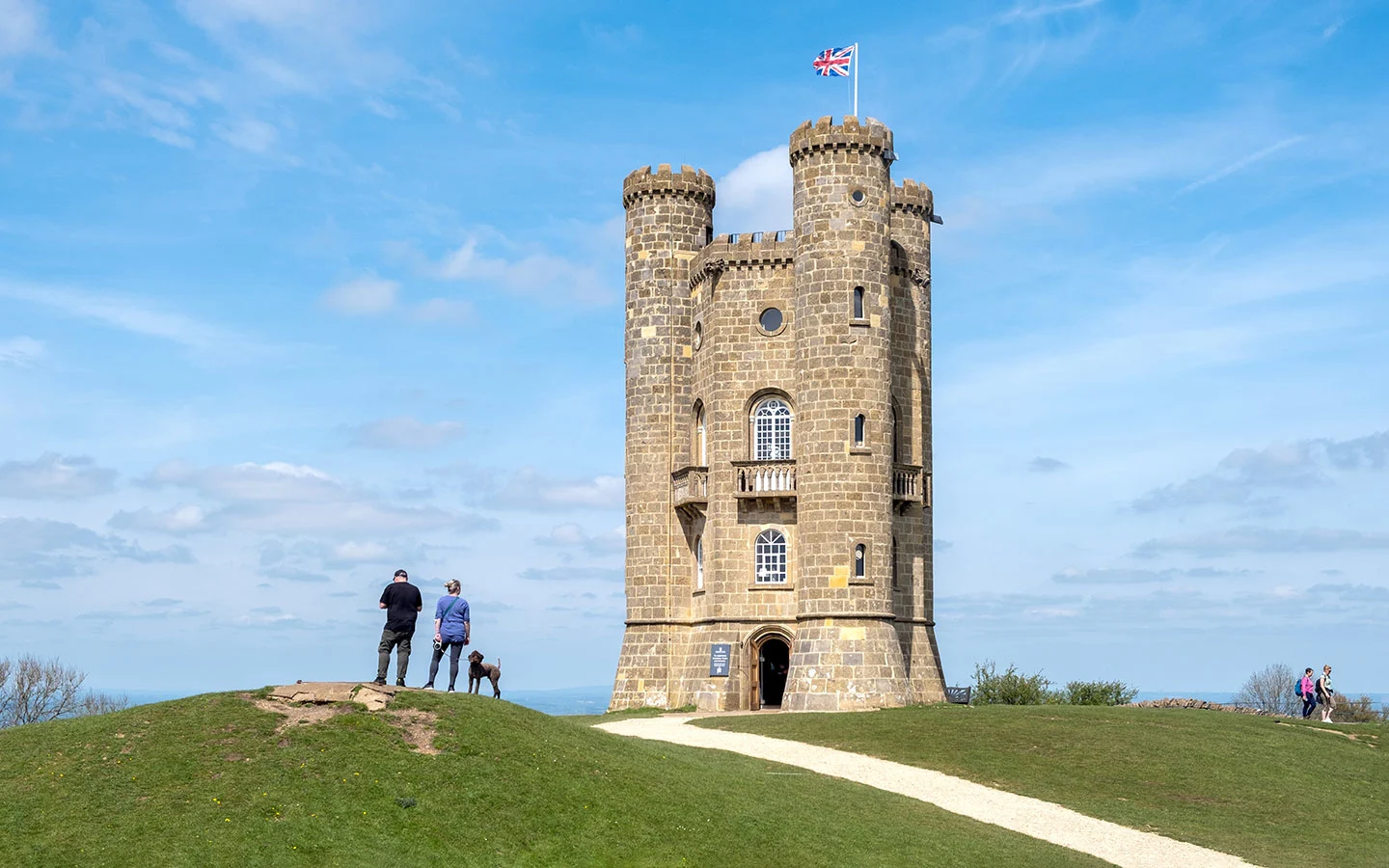 Dog walkers at the Broadway Tower Cotswolds