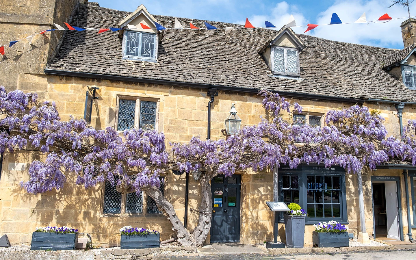 Wisteria-clad building in Broadway in the Cotswolds