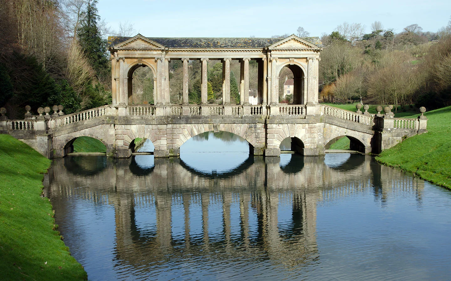 The Palladian Bridge at Prior Park National Trust site near Bath