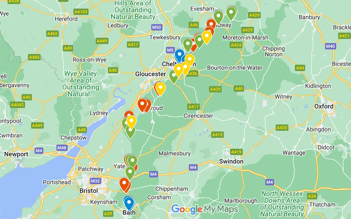 Cotswold Way accommodation map