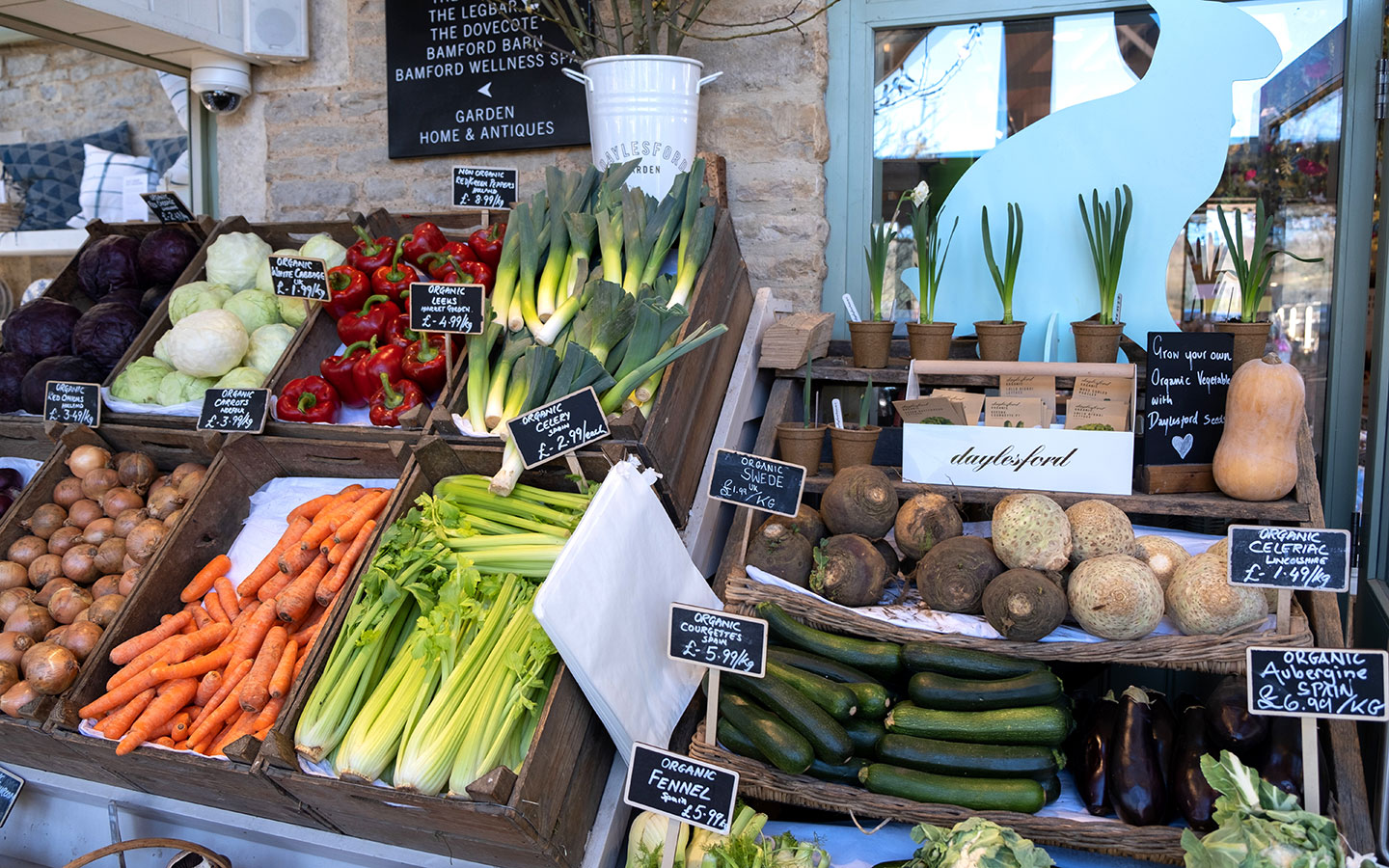 Organic produce at the Daylesford farm shop in the Cotswolds