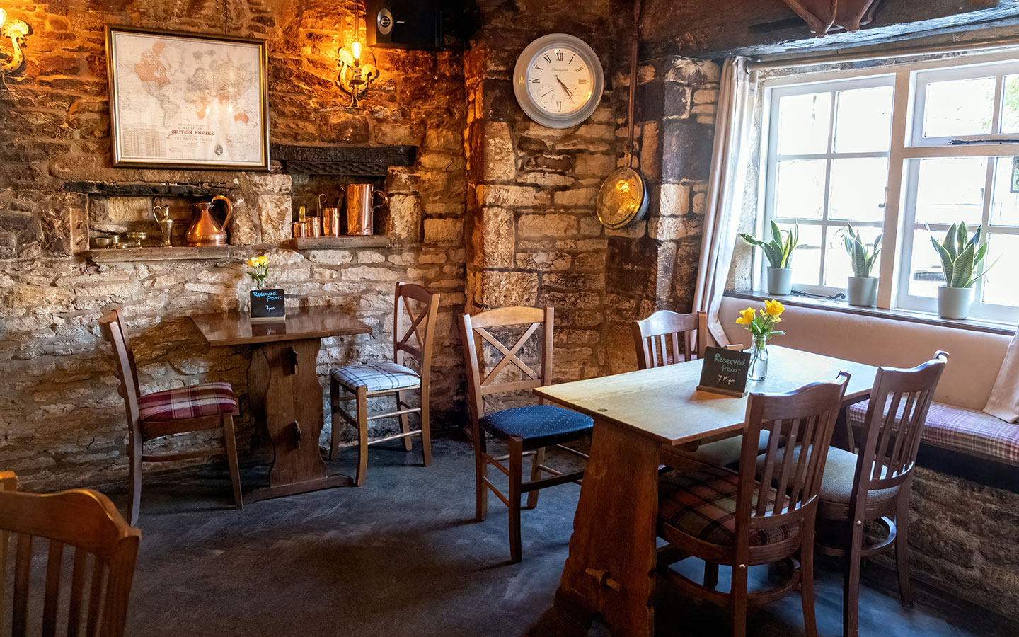 Traditional interiors at the Queen's Head pub in Stow