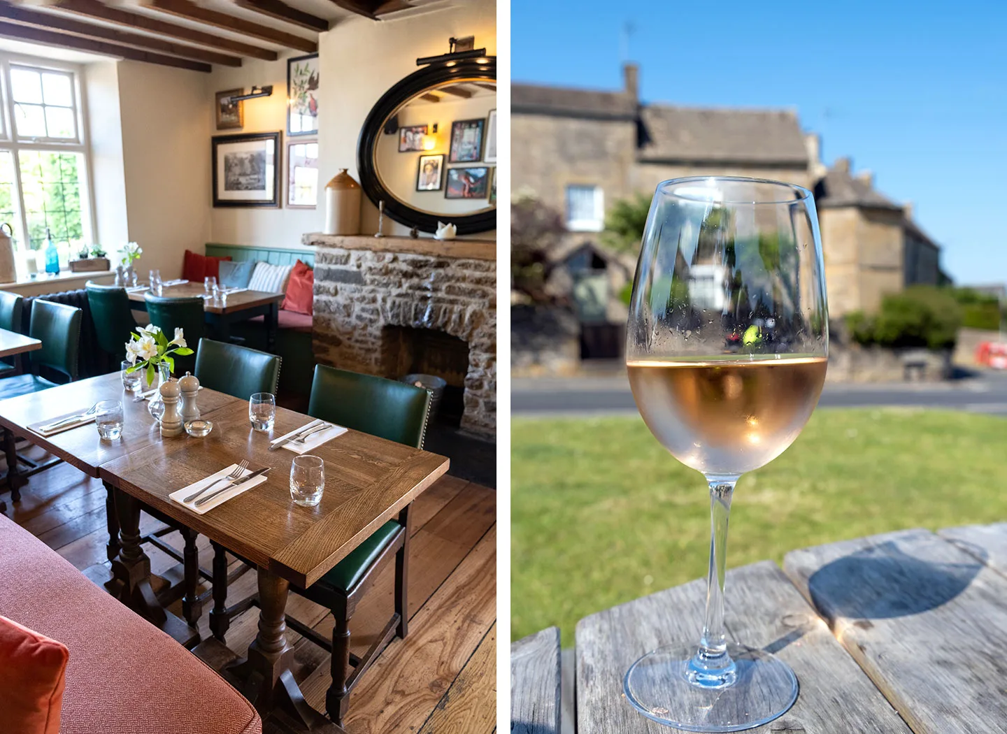 Inside and in the beer garden of the Bell at Stow pub