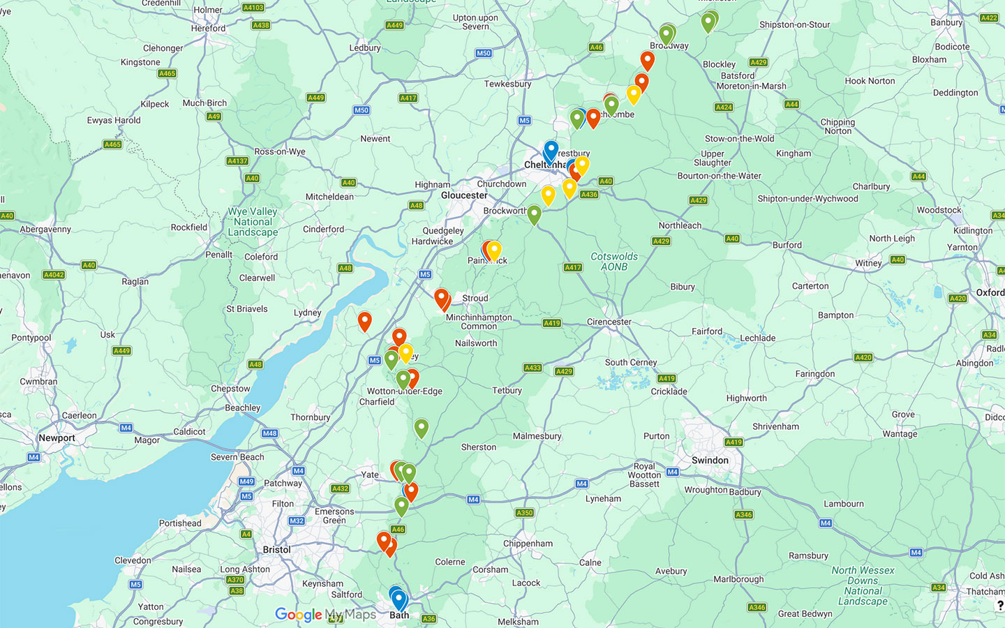 Cotswold Way accommodation map