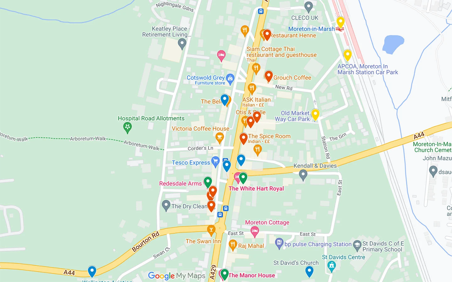 Map of things to do in Moreton-in-Marsh, Cotswolds