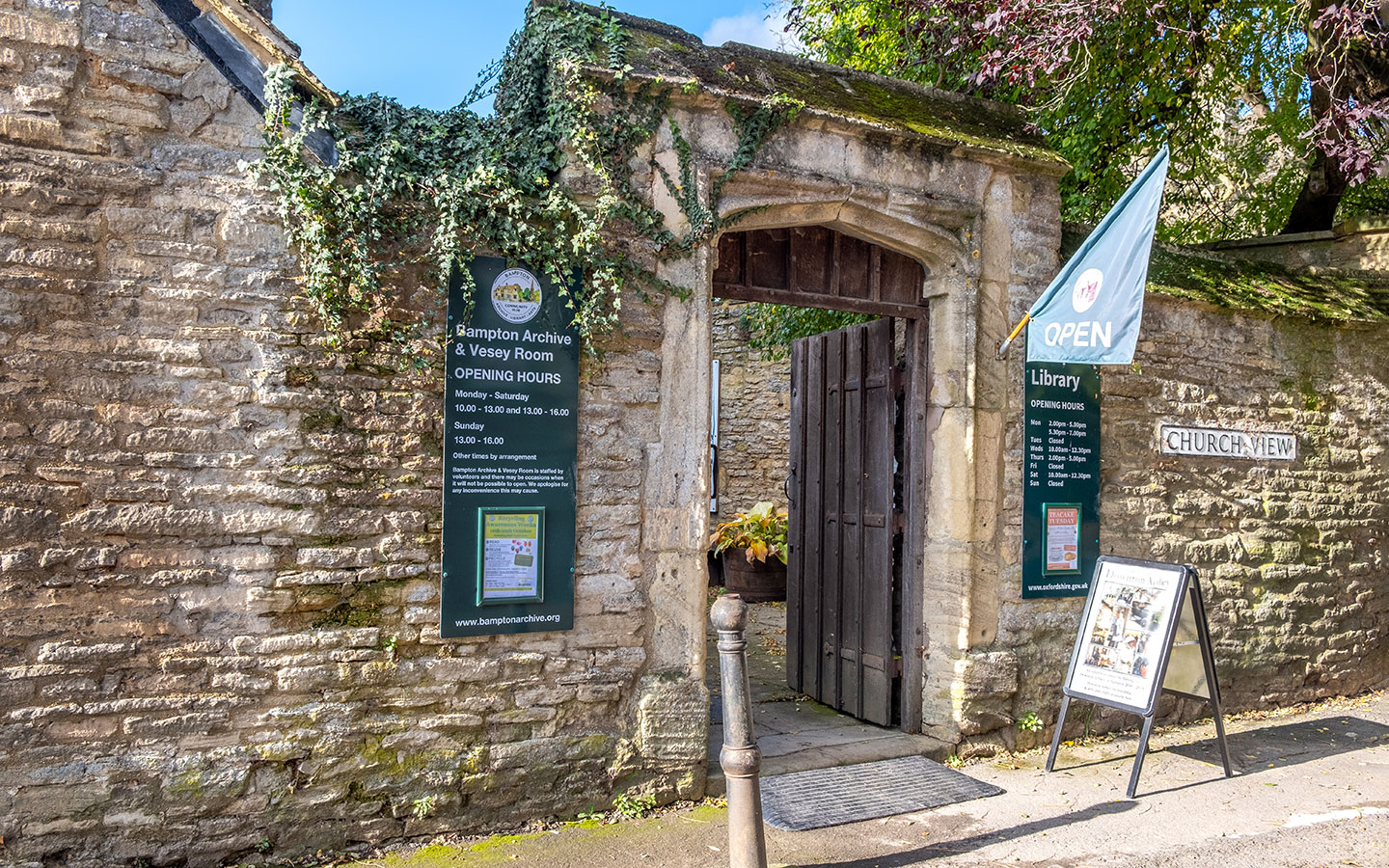 The entrance to Bampton Library, Downton Abbey filming location