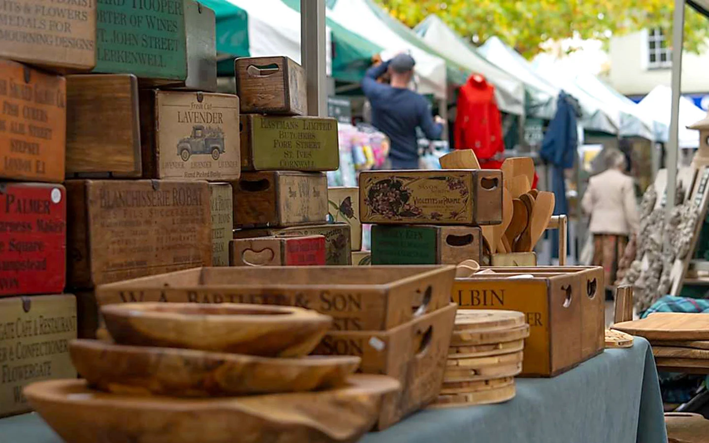 Stall at Witney Charter Market in the Cotswolds