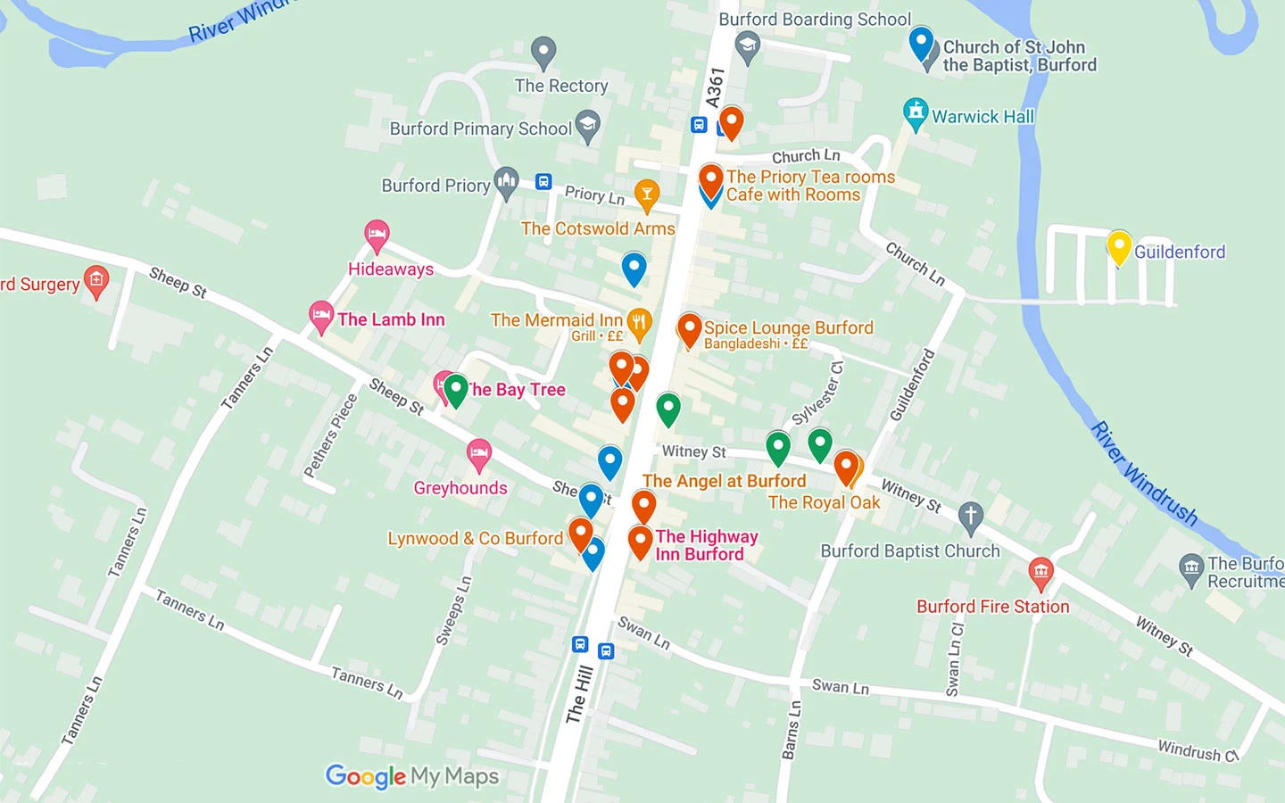 Map of things to do in Burford Cotswolds