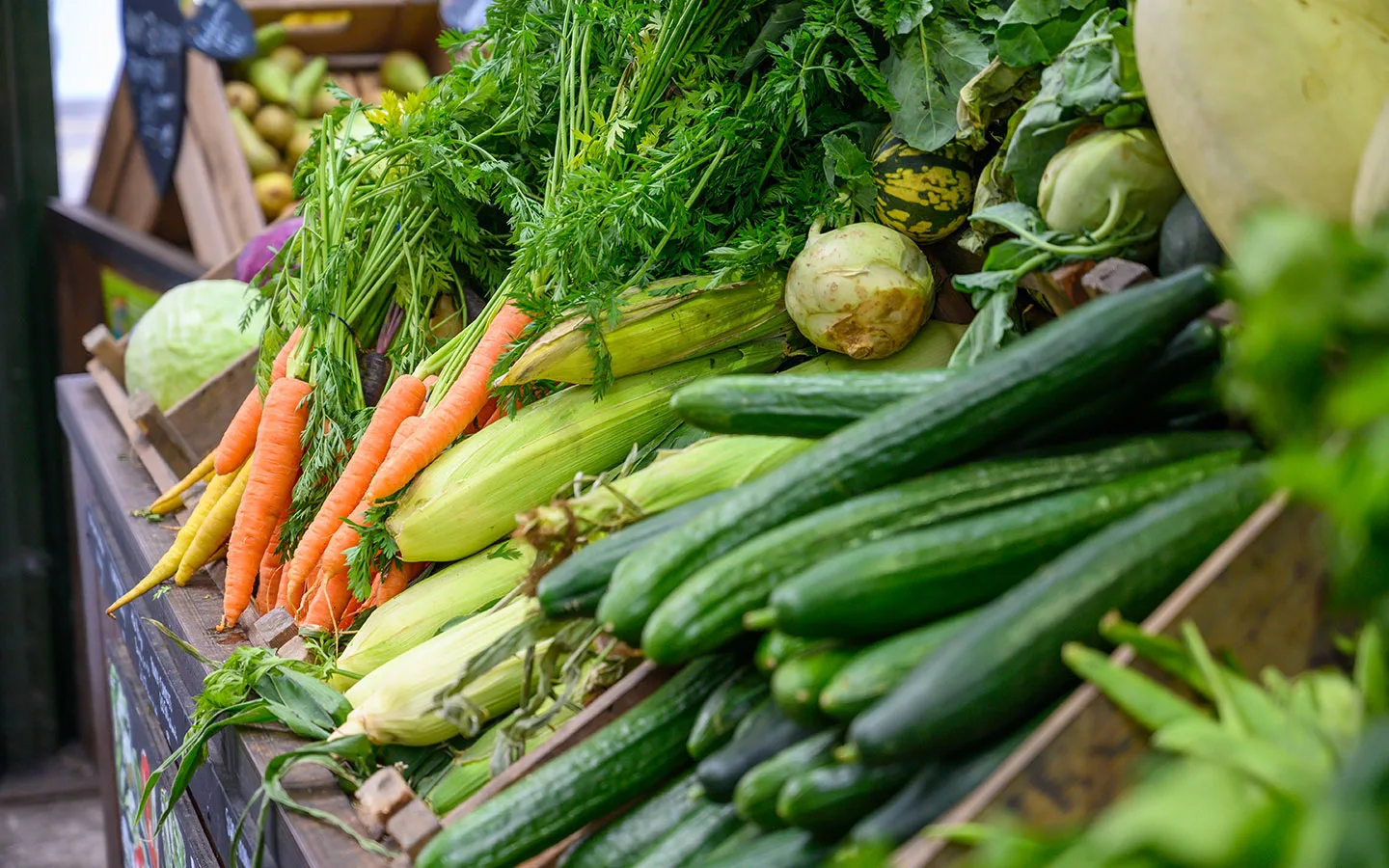 Fresh vegetables on a market stall