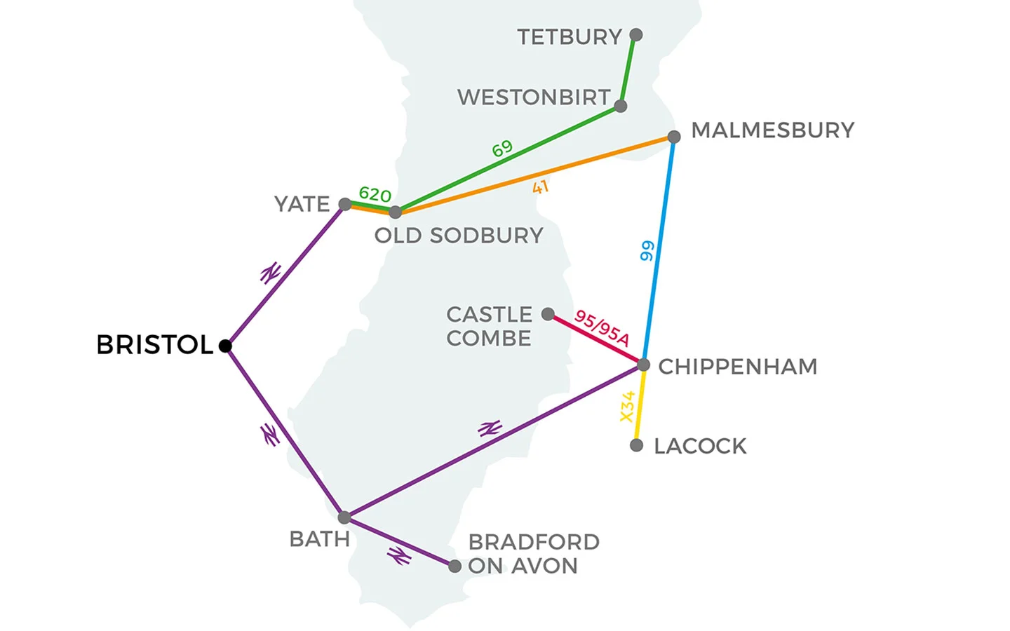 Map of day trips from Bristol to Cotswolds