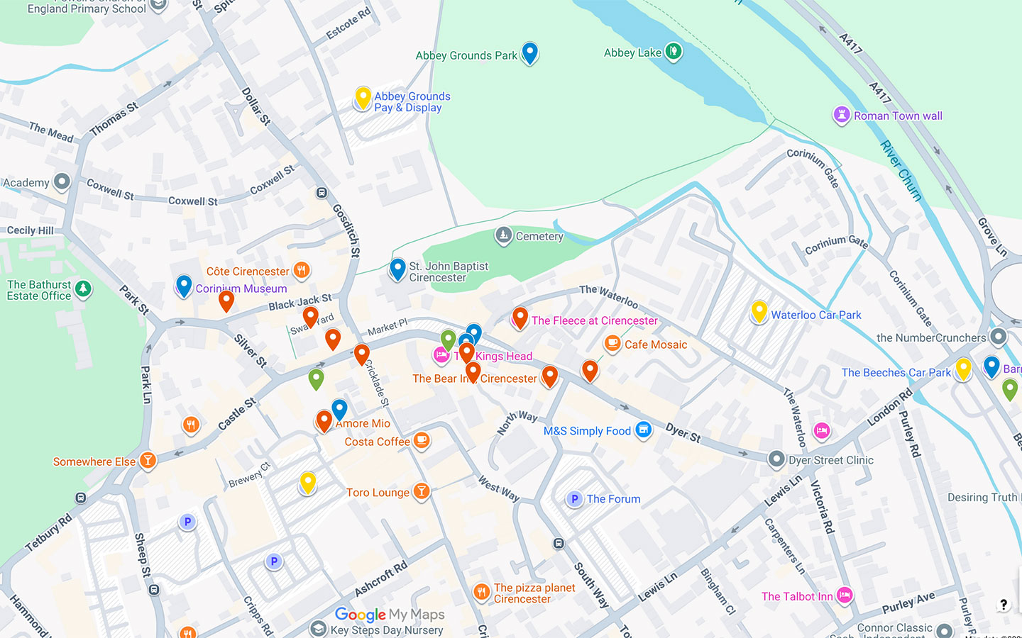 Map of things to do in Cirencester