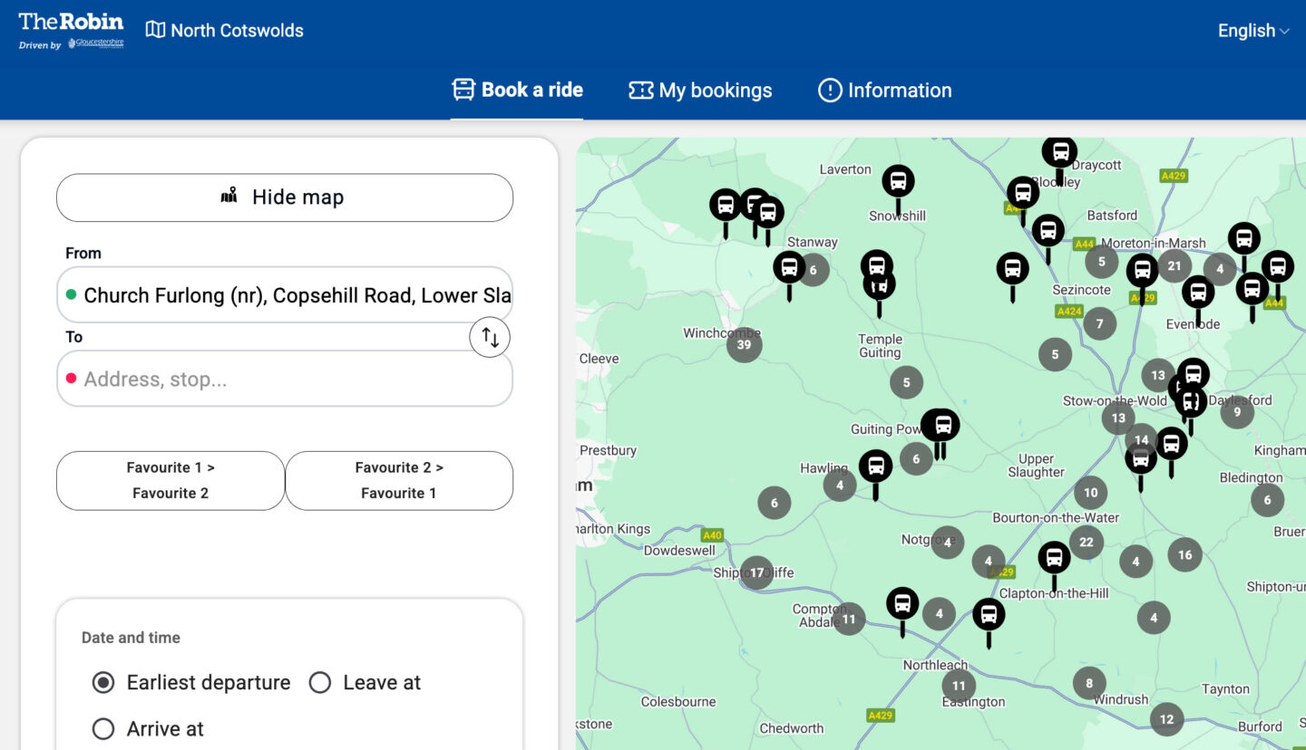 The Robin Cotswolds bookable bus website