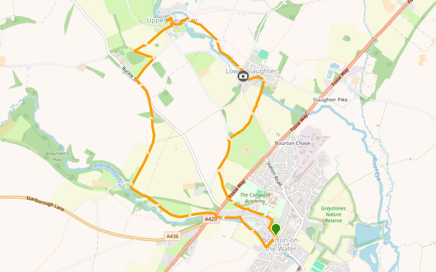 Map of the Bourton-on-the-Water to the Slaughters walk in the Cotswolds